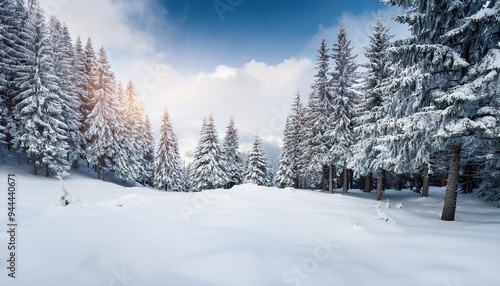 scenery of winter snow pine forest landscape ai generative