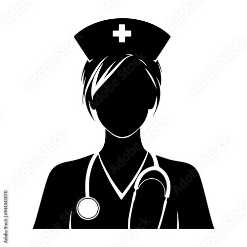 Female nurse vector silhouette on white background nurse uniform, medical icon, nurse icon, nurse vector