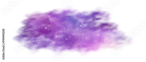 Purple and blue hues creates a cosmic fog effect, sprinkled with shimmering stars, on a transparent background