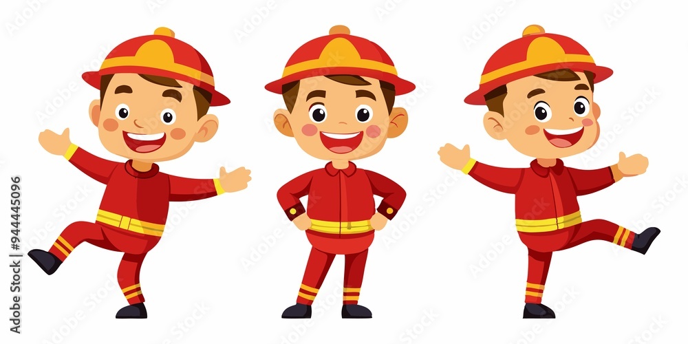 set of cartoon fireman, transparent white background set of cartoon fireman, transparent white background