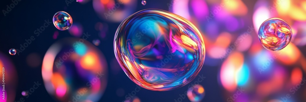 Bubbles floating in vibrant colors against a dark backdrop create a mesmerizing visual display Bubbles floating in vibrant colors against a dark backdrop create a mesmerizing visual display