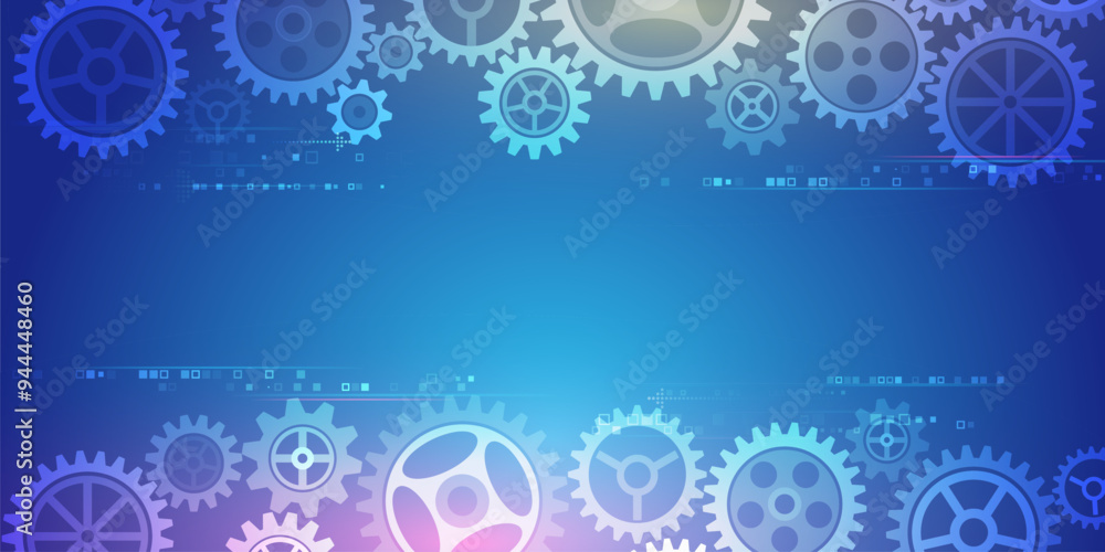 The mechanism consisting of gears on a blue background for the presentation. Cogwheel for science experiment presentation. Futuristic high tech concept. Business and industry internet banner. The mechanism consisting of gears on a blue background for the presentation. Cogwheel for science experiment presentation. Futuristic high tech concept. Business and industry internet banner.