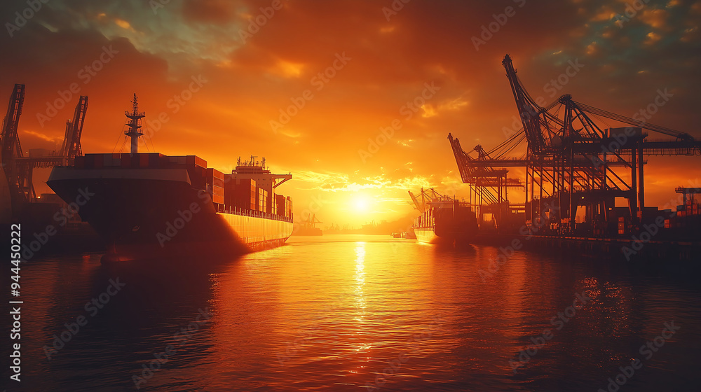 A cargo container ship docked at a port A cargo container ship docked at a port