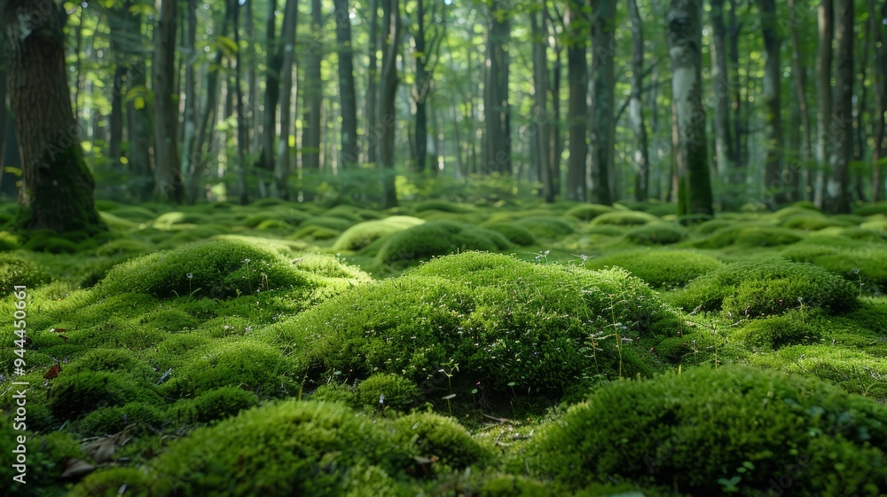 Fototapeta premium Lush moss and green grass in Aokigahara forest, Yamanashi, Japan
