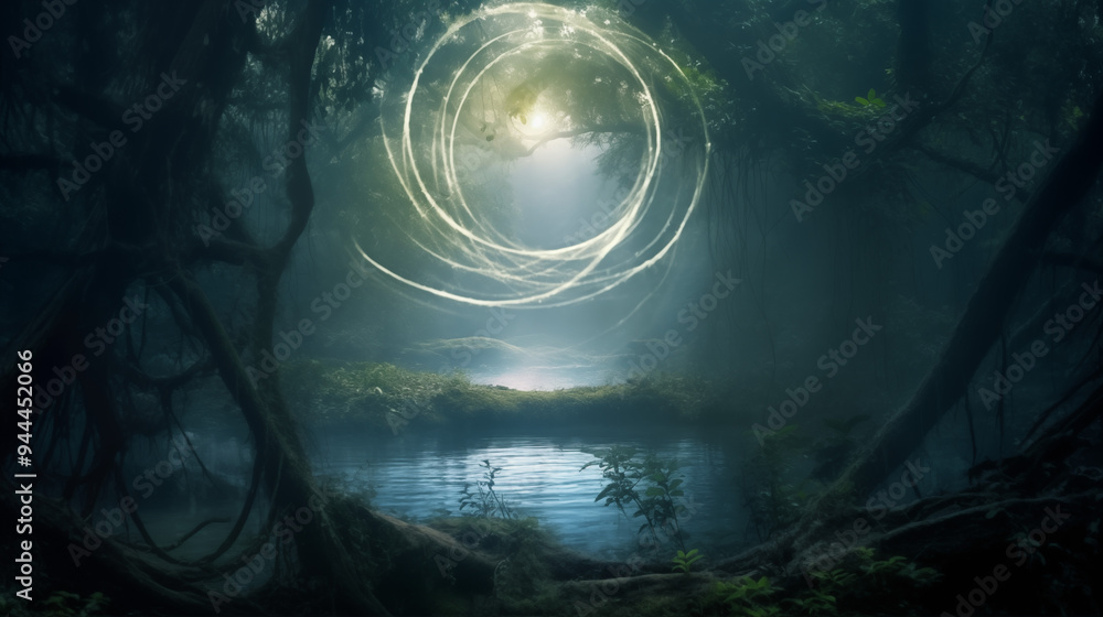 Obraz premium Mysterious Forest, Mysitc Magic Woods, Generative AI