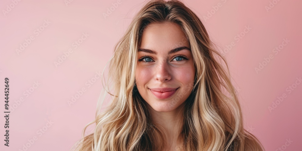 Smiling young happy blond woman. Health care, self care, mental health idea Smiling young happy blond woman. Health care, self care, mental health idea