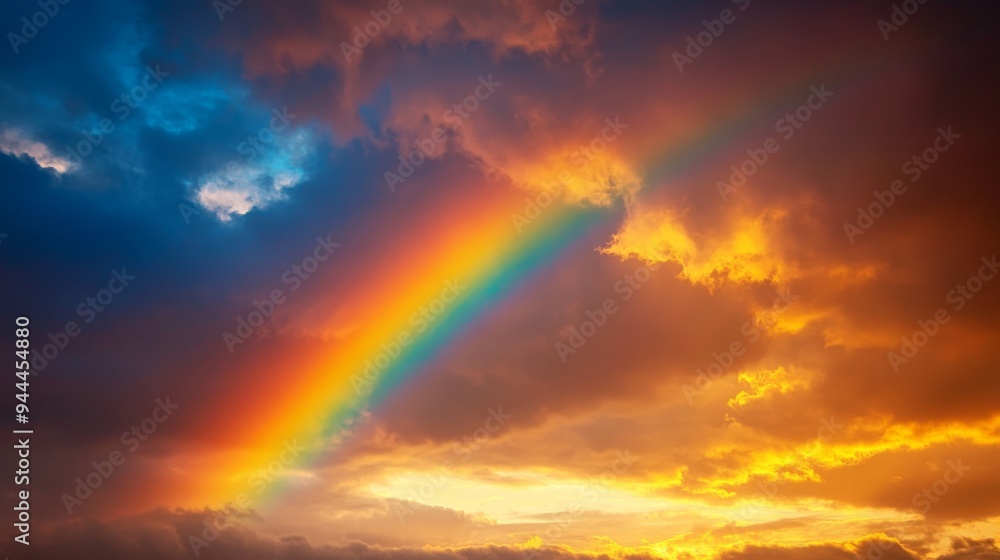 Dramatic Sunset with Rainbow over Stormy Clouds Dramatic Sunset with Rainbow over Stormy Clouds