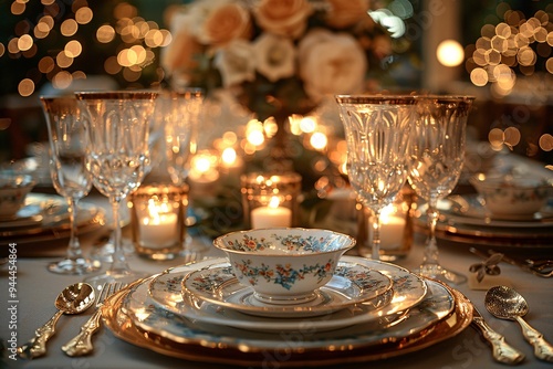 Elegant table settings, romantic dinner table settings.