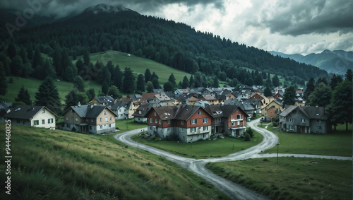 Mountain village in picturesque mountains