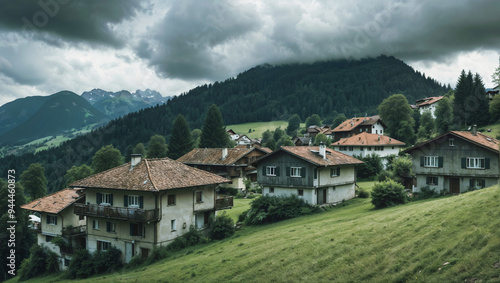 Mountain village in picturesque mountains