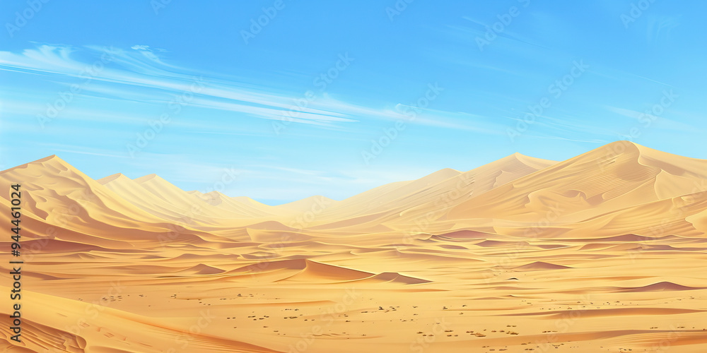 A vast desert landscape, with rolling sand dunes stretching as far as the eye can see, and a vivid blue sky above. A vast desert landscape, with rolling sand dunes stretching as far as the eye can see, and a vivid blue sky above.
