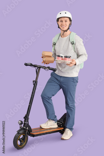 Male courier with coffee, f...