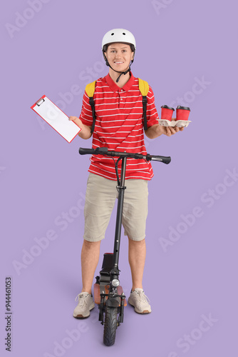 Male courier with coffee, c...