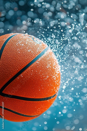Close-up of a basketball resting on a textured surface with dramatic lighting...