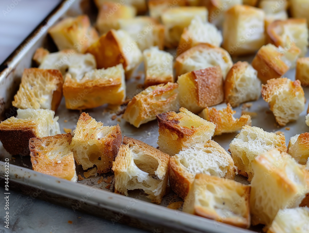Sourdough Croutons on Baking Tray Sourdough Croutons on Baking Tray