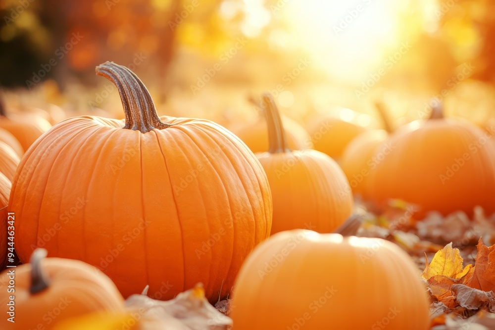 Rows of vibrant orange pumpkins bask in the golden glow of sunset, creating a cozy fall atmosphere in a rustic countryside patch filled with seasonal charm. Rows of vibrant orange pumpkins bask in the golden glow of sunset, creating a cozy fall atmosphere in a rustic countryside patch filled with seasonal charm.