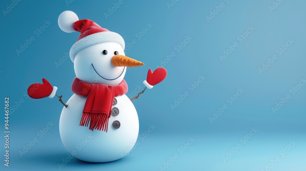 cute happy snowman isolated on blue background cute happy snowman isolated on blue background