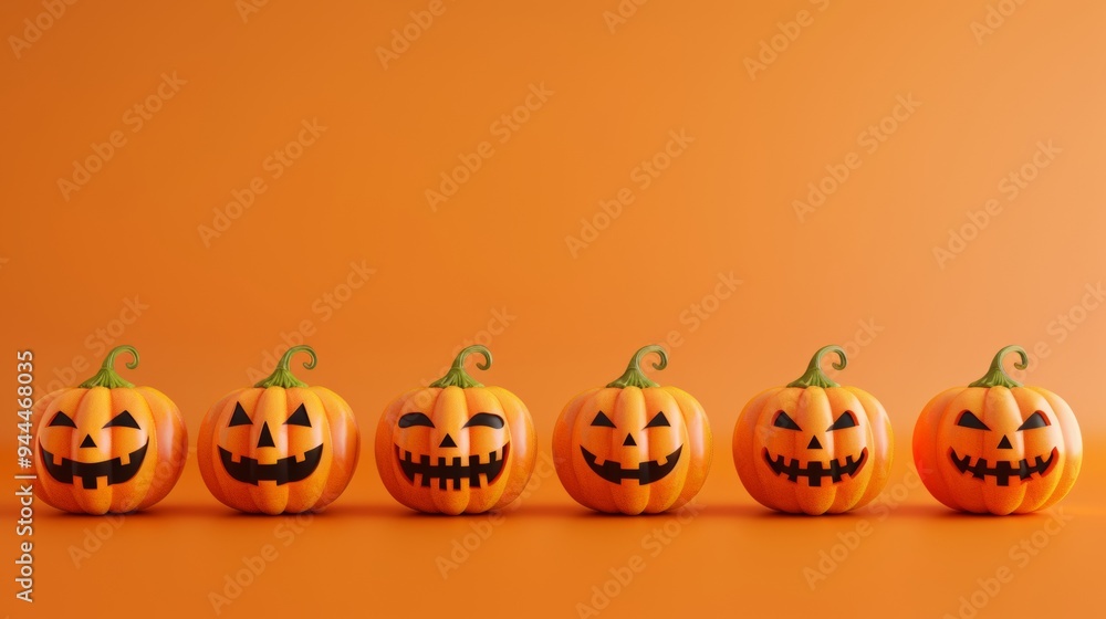 set of halloween pumpkins on orange background set of halloween pumpkins on orange background