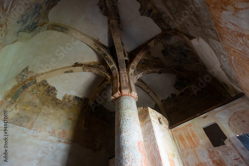 Ceiling of Hermitage of San Baudelio de Berlanga, Spain. Main pillar with eight ribbed arches. photo