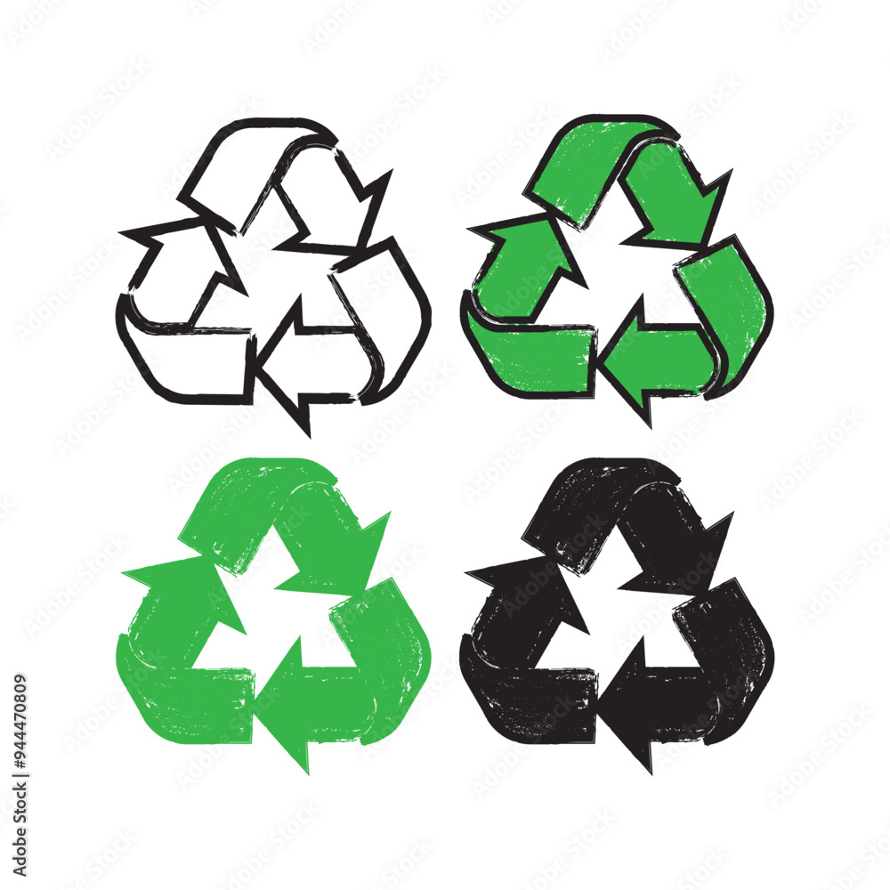Brush Stroke Recycle Symbol Set Vector Design. Brush Stroke Recycle Symbol Set Vector Design.