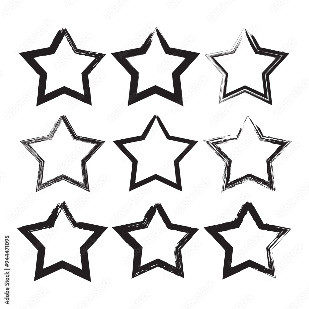 Brush Stroke Star Shape Set Vector Design. Brush Stroke Star Shape Set Vector Design.