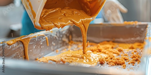 Pouring carrot cake batter into the mold photo