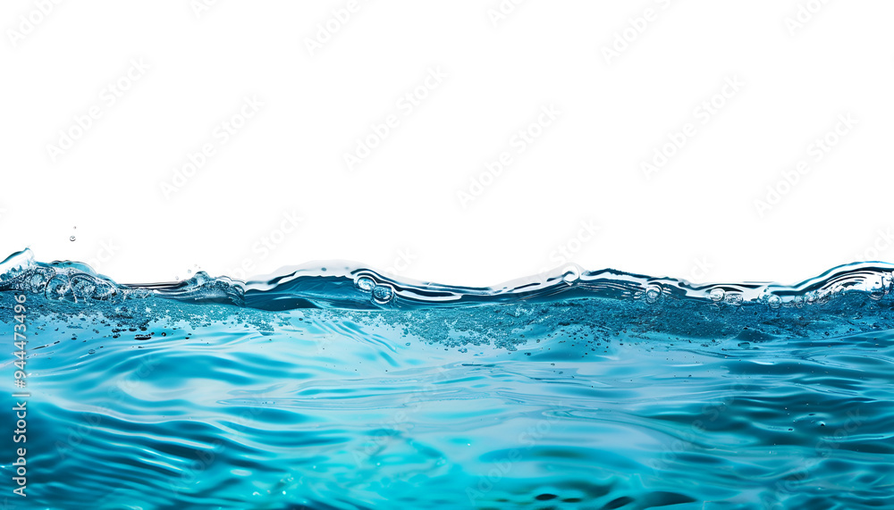 Side view surface of blue water in white background Side view surface of blue water in white background