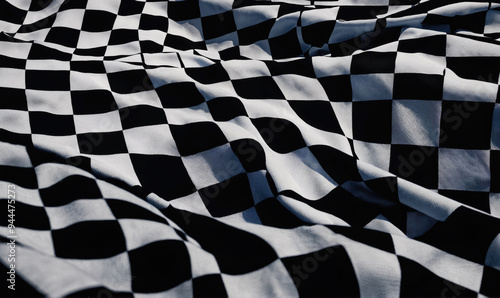 A checkered flag, a symbol of victory and competition, lays flat in the sun