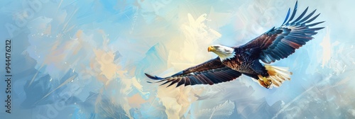 Wallpaper Mural Majestic bald eagle soaring over a snowy landscape at sunrise, symbolizing freedom and strength. Free copy space for banner. Torontodigital.ca