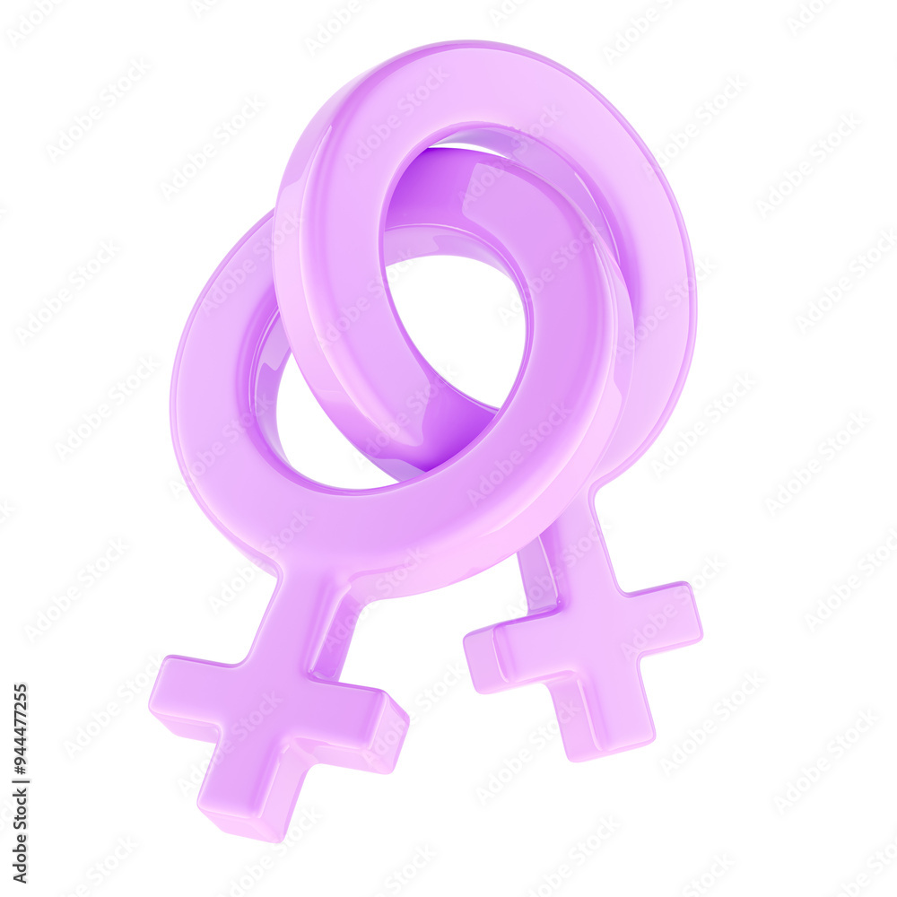 Double pink female symbol. lesbian couple, relationship. 3D rendering isolated on transparent background Double pink female symbol. lesbian couple, relationship. 3D rendering isolated on transparent background
