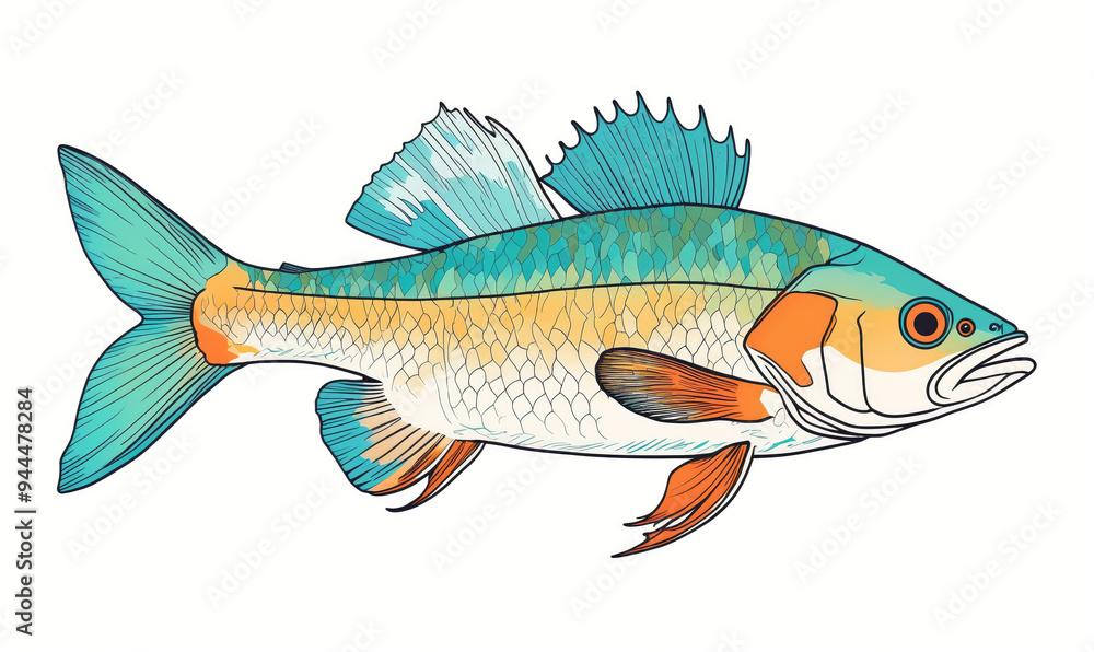 Fototapeta premium Illustration of a colorful fish with turquoise, orange, and white markings