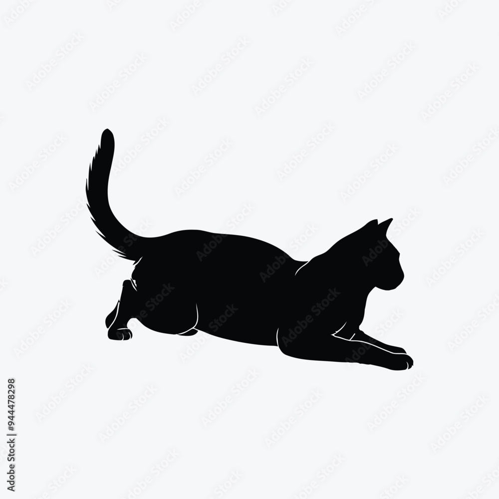 Elegant Siberian Cat Silhouette Vector Illustration Template Elegant Siberian Cat Silhouette Vector Illustration Template