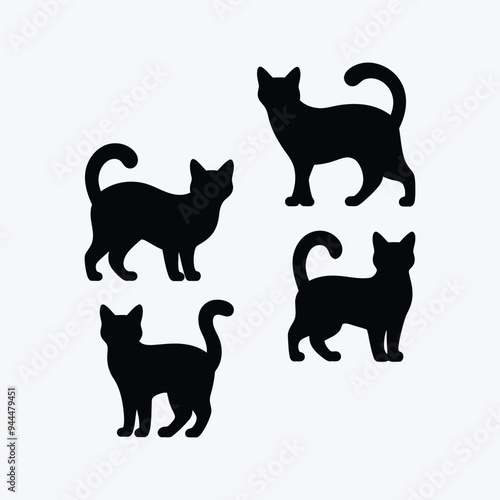 Elegant Siberian Cat Silhouette Vector Illustration Template