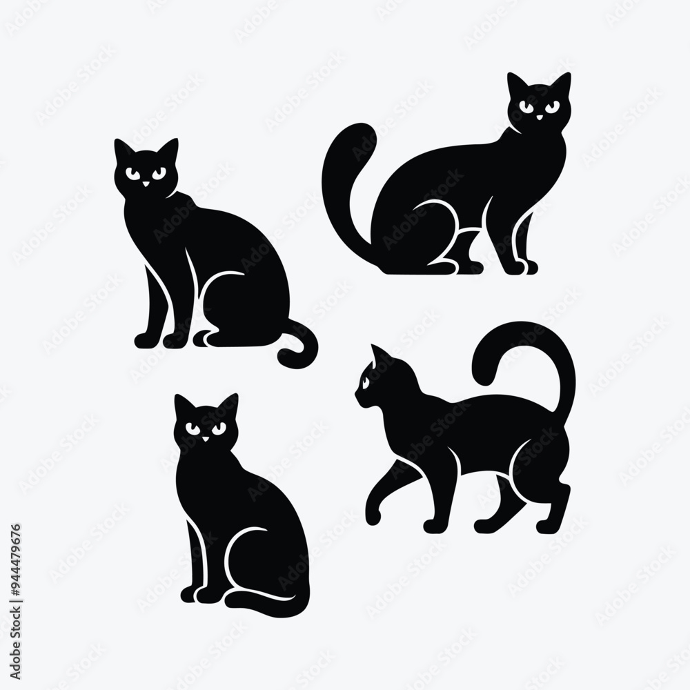 Elegant Siberian Cat Silhouette Vector Illustration Template Elegant Siberian Cat Silhouette Vector Illustration Template