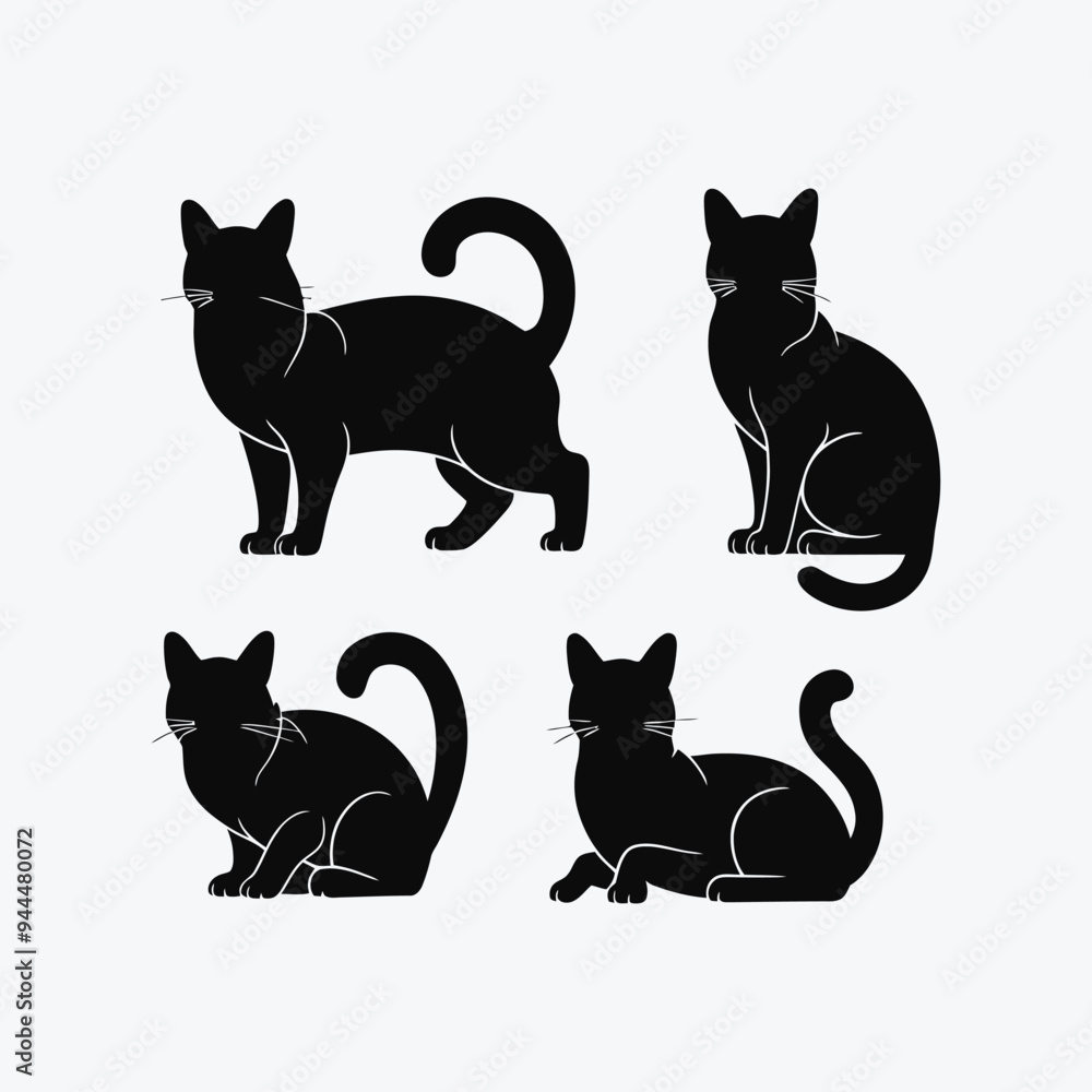 Elegant Siberian Cat Silhouette Vector Illustration Template Elegant Siberian Cat Silhouette Vector Illustration Template