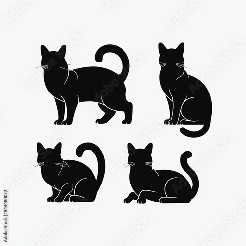 Elegant Siberian Cat Silhouette Vector Illustration Template