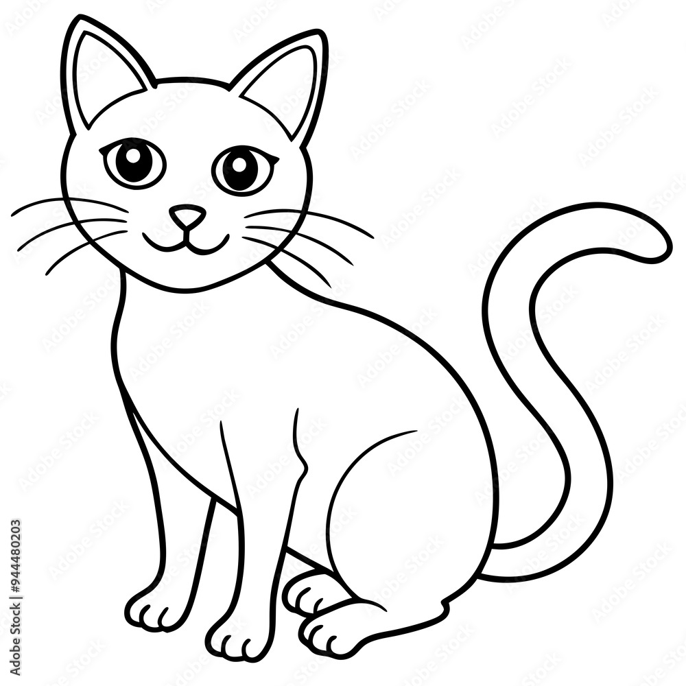 Fototapeta premium Halloween cat line art vector illustration, Halloween outline vector 