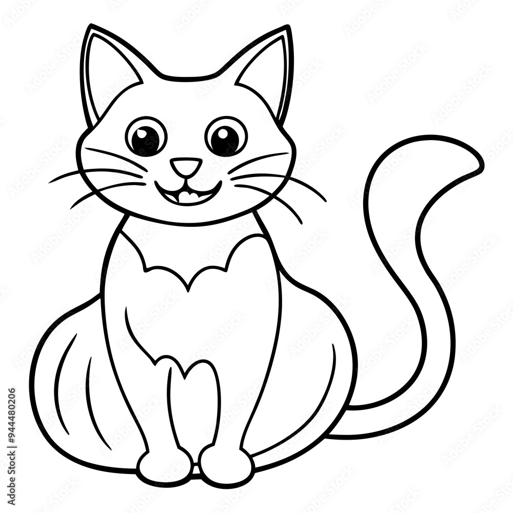 Naklejka premium Halloween cat line art vector illustration, Halloween outline vector 