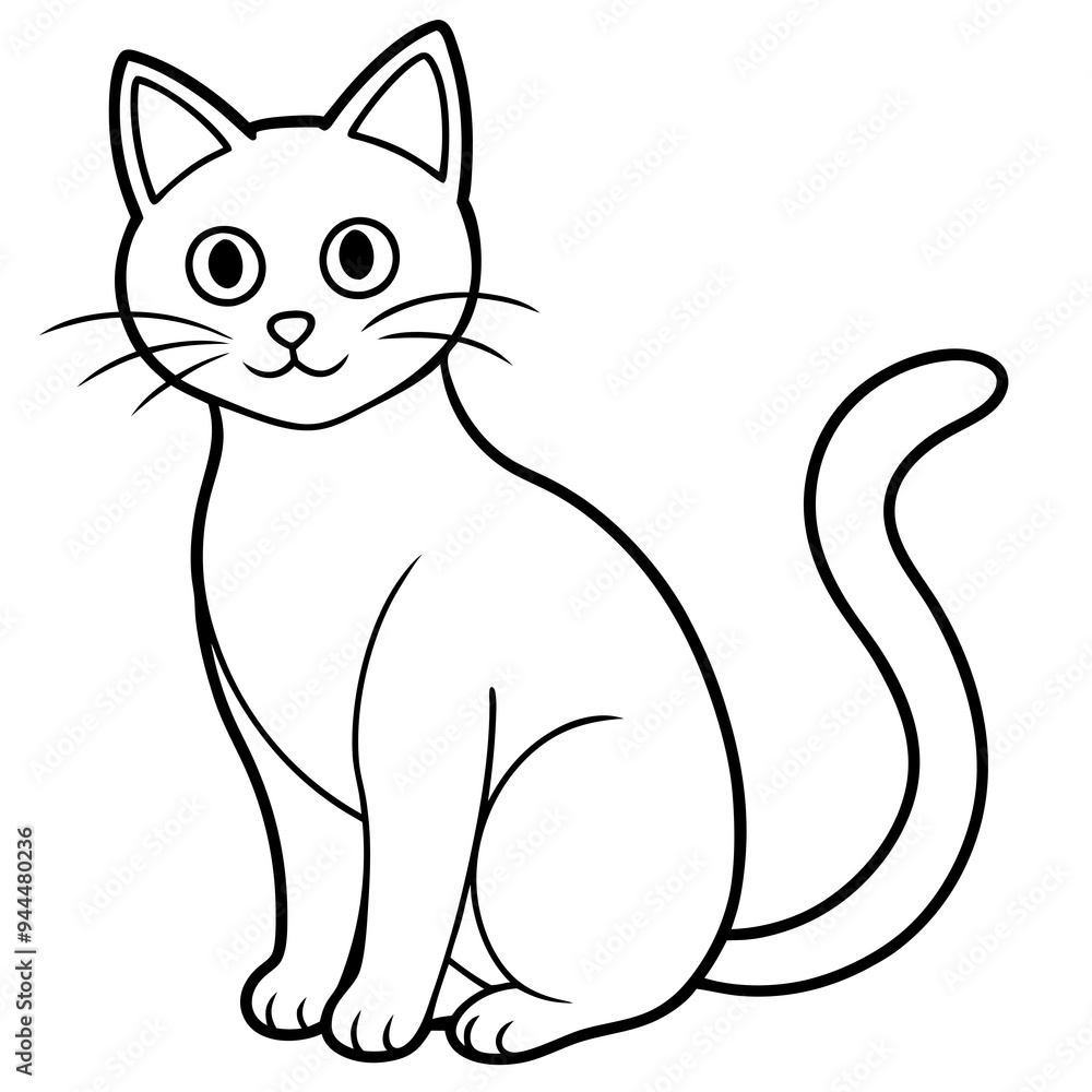Fototapeta premium Halloween cat line art vector illustration, Halloween outline vector 