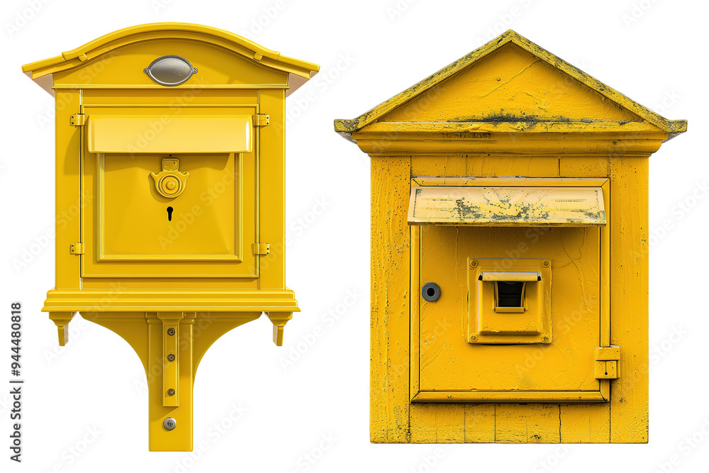 Yellow Mail Boxes Set on Transparent Background Yellow Mail Boxes Set on Transparent Background