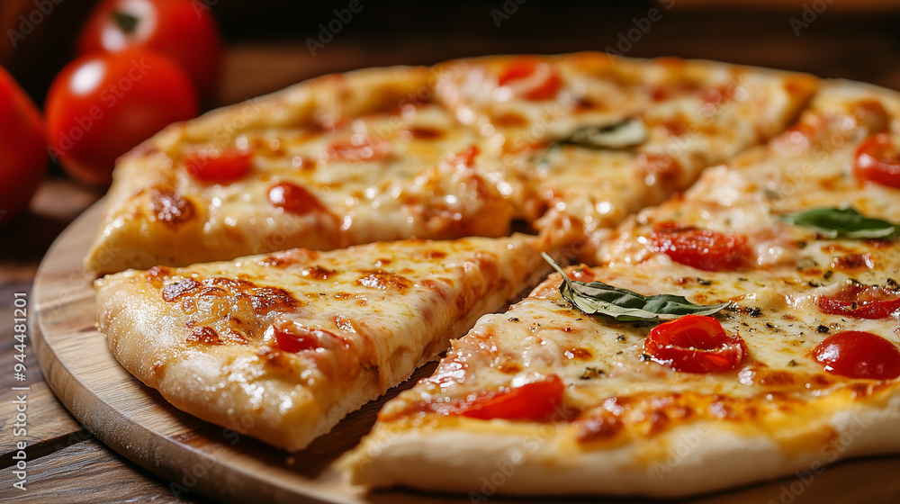 Hot juicy delicious vegetarian cheese pizza. AI generation Hot juicy delicious vegetarian cheese pizza. AI generation