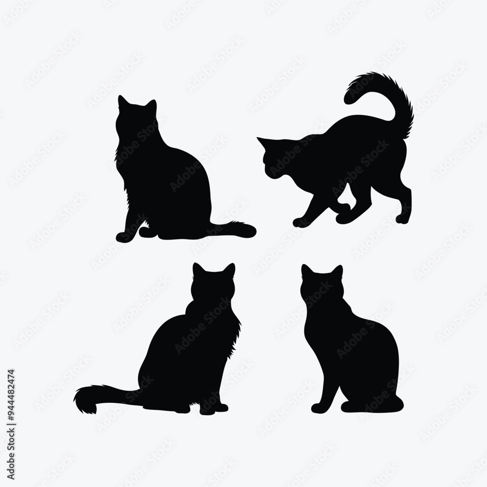 Elegant Siberian Cat Silhouette Vector Illustration Template Elegant Siberian Cat Silhouette Vector Illustration Template