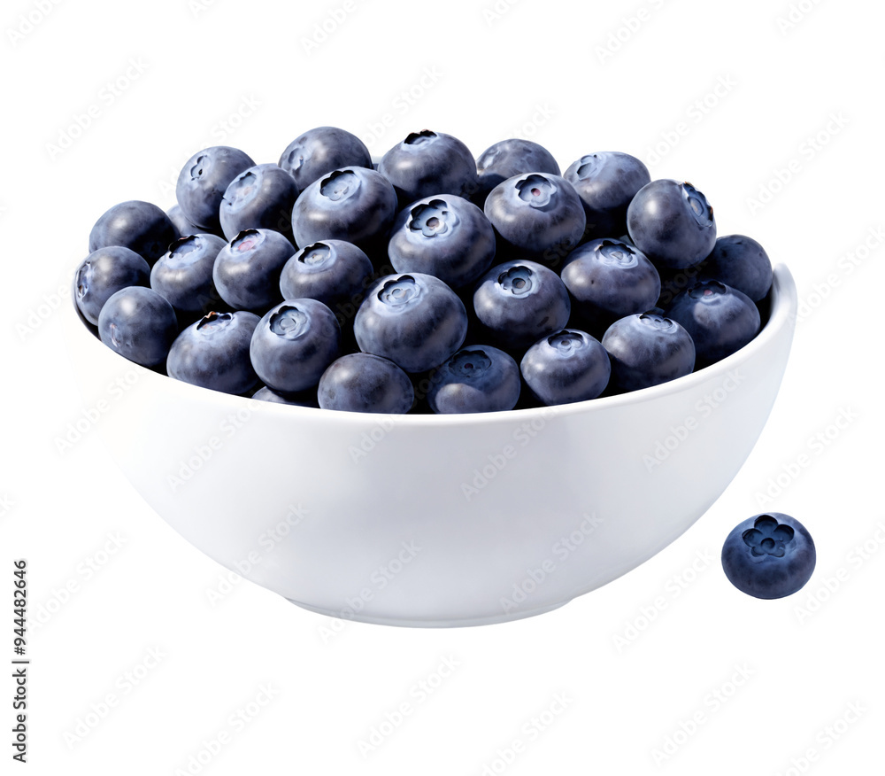 Blueberries in a white bowl on a transparent background Blueberries in a white bowl on a transparent background