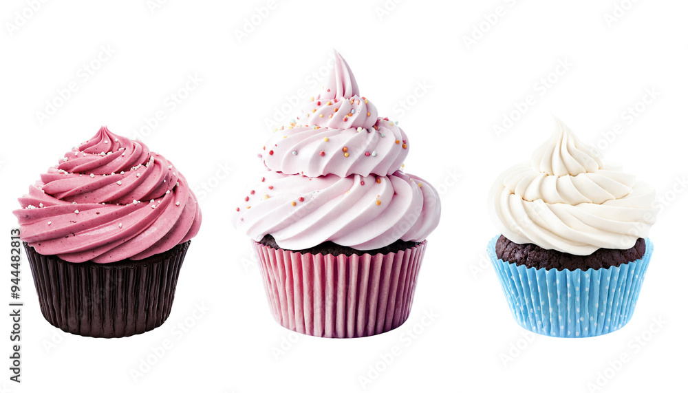 Cupcakes with frosting and sprinkles on a transparent background Cupcakes with frosting and sprinkles on a transparent background
