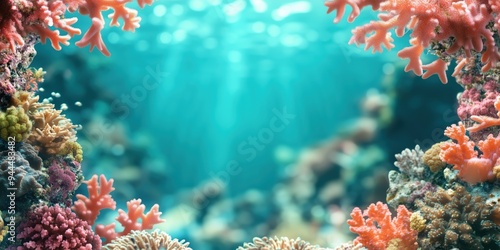 Fototapeta Naklejka Na Ścianę i Meble -  Underwater ocean background framed by colorful coral