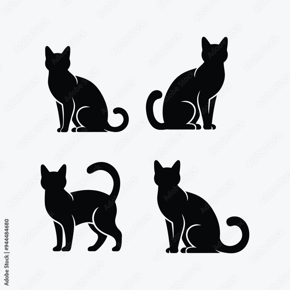 Elegant Siberian Cat Silhouette Vector Illustration Template Elegant Siberian Cat Silhouette Vector Illustration Template