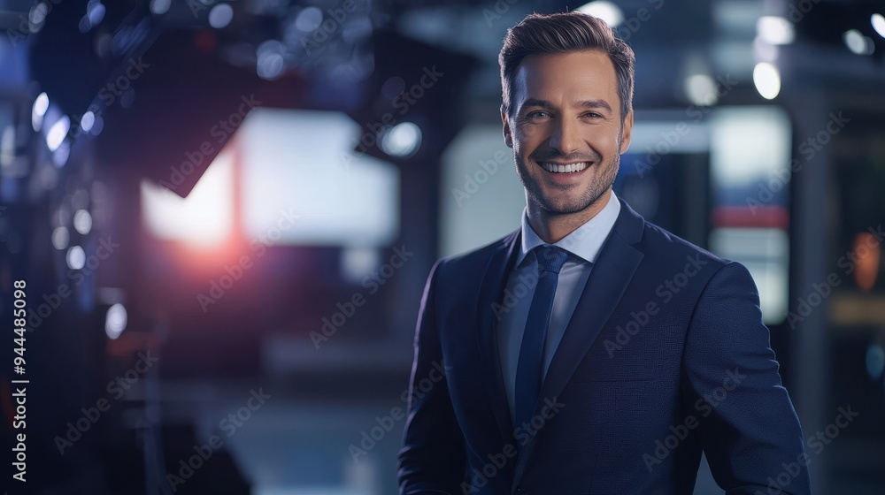 Portrait of a confident businessman smiling in a modern office setting with professional lighting and sleek design elements Portrait of a confident businessman smiling in a modern office setting with professional lighting and sleek design elements