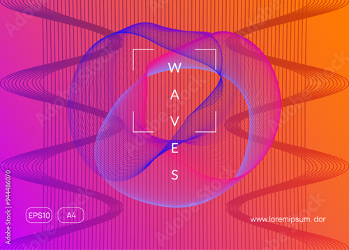 Dance Poster. Blue Techno Flyer. Psychedelic Disco Illustration. Night Club Festival Element. Electro Vector. Green Party Background. Sound Set. Pink Dance Poster