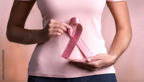 Wallpaper Mural pink ribbon pinned to a white shirt, with a soft pink background emphasizing the message of hope - breast cancer awareness
 Torontodigital.ca