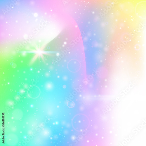 Unicorn Invitation. Green Kawaii Gradient. Magic Background. Iridescent Sparkles Invite. Yellow Blurred Hologram. Pink Fantasy Pattern. Girl Glitter. Candy Unicorn Invitation.